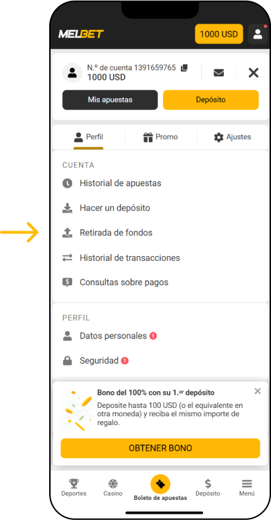 Cómo retirar - App Melbet Colombia