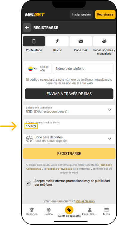 Instrucciones paso a paso para registrarse - App Melbet Colombia